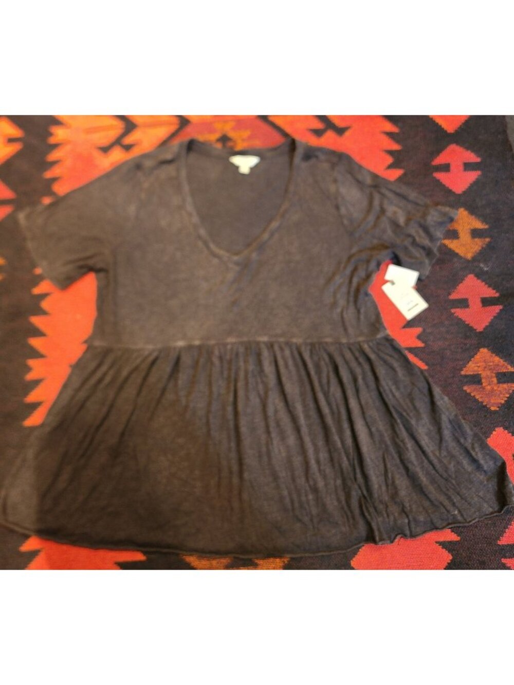 Terra And Sky Dark Gray V-Neck Babydoll Tee Short Sleeves Womens 1X (16W-18W)